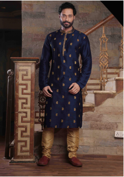 Navy Blue Color Silk Kurta Set